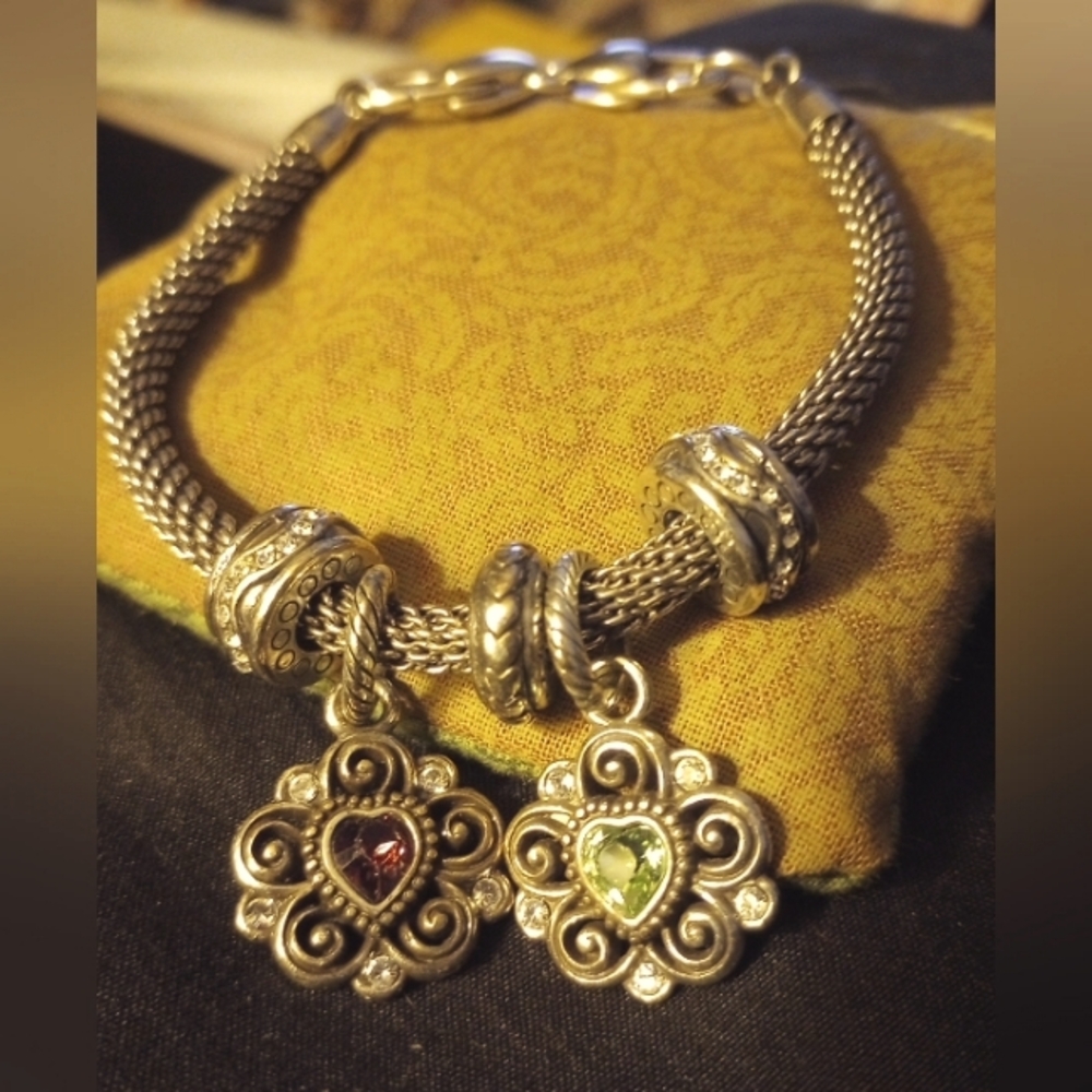 Brighton Elegant Silver Glam Mesh Bracelet Green And Purple Accents